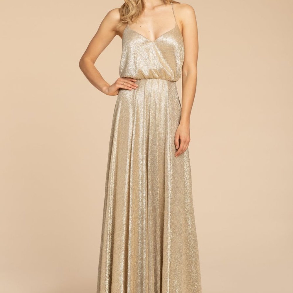 Hayley Paige Bridesmaid Dress - Style 5953 - Gold Metallic - Size 14, Worn Once